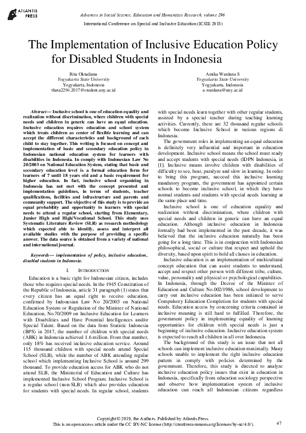 (PDF) The Implementation of Inclusive Education Policy for Disabled ...