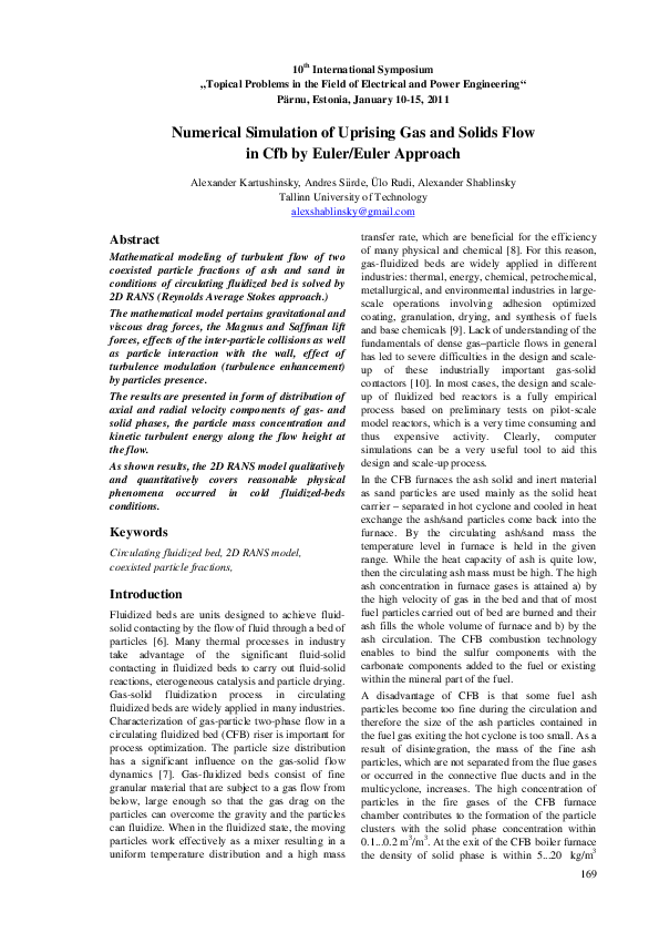 (PDF) Numerical Simulation of Uprising Gas and Solids Flow in Cfb by ...