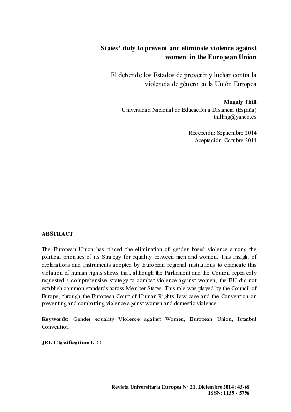(PDF) States' duty to prevent and eliminate violence against women in ...
