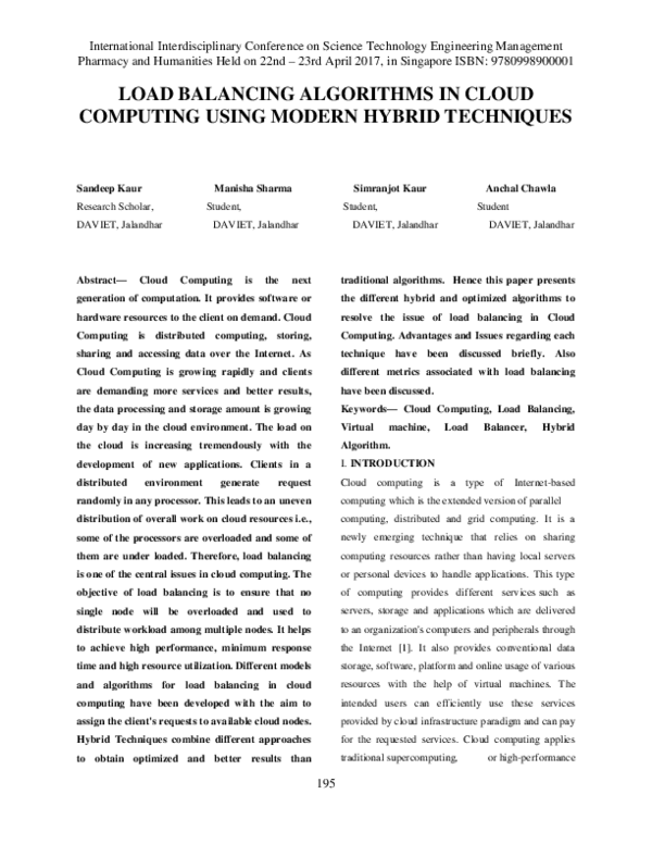 (PDF) Load Balancing Algorithms in Cloud Computing Using Modern Hybrid ...