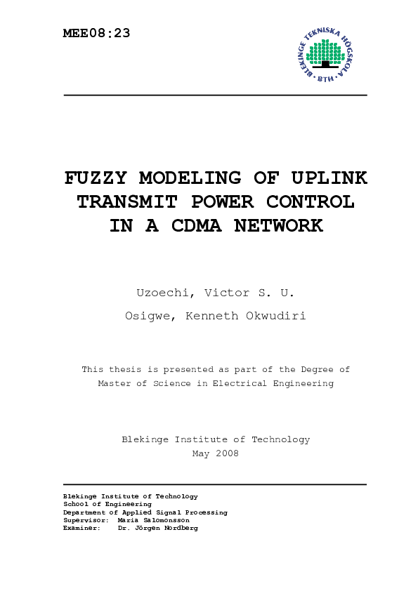 (PDF) Fuzzy Modeling of Uplink Transmit Power Control in a CDMA Network