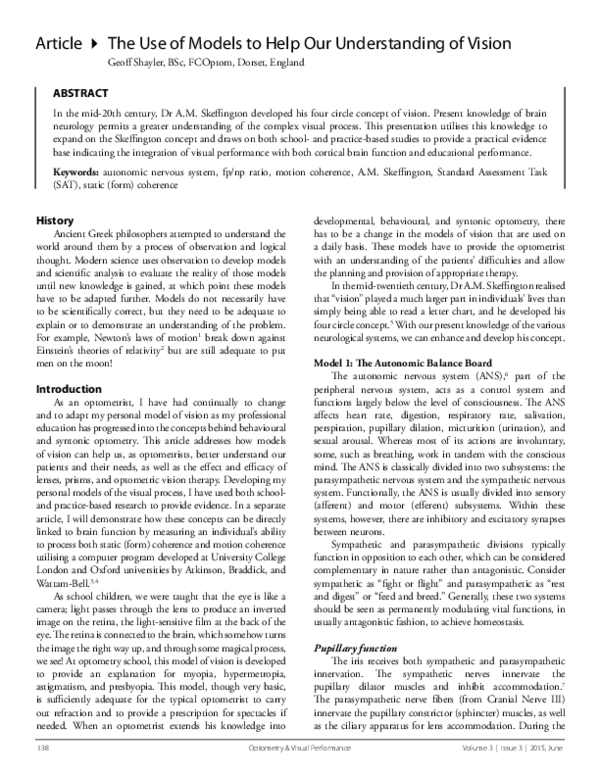 (PDF) The Use of Models to Help Our Understanding of Vision