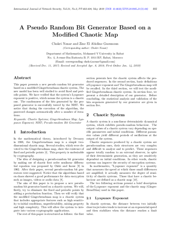(PDF) A Pseudo Random Bit Generator Based on a Modified Chaotic Map