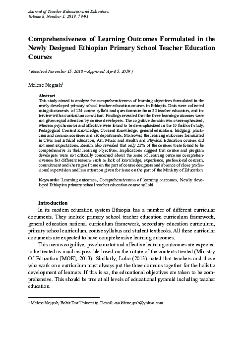 (PDF) Comprehensiveness of Learning Outcomes Formulated in the Newly ...