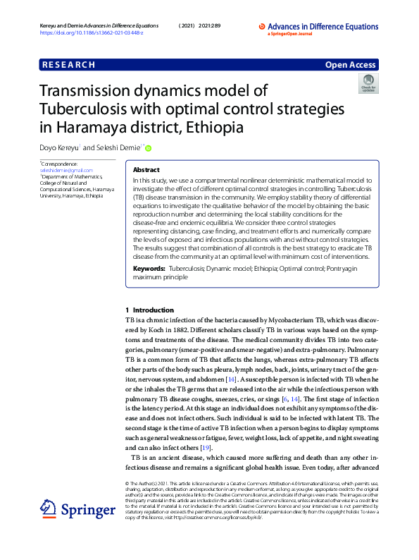 (PDF) Transmission dynamics model of Tuberculosis with optimal control ...