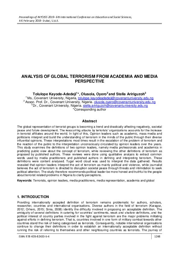 (PDF) Analysis of Global Terrorism from Academia and Media Perspective
