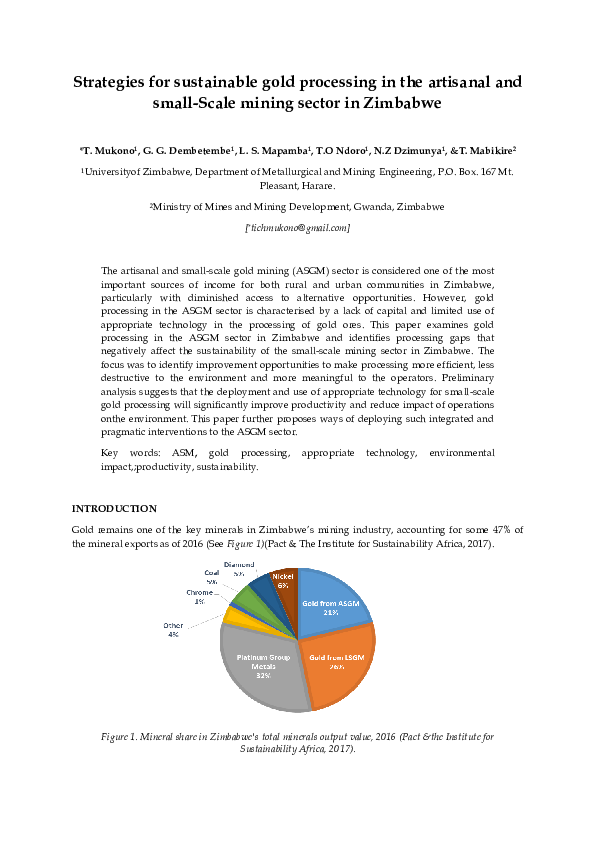 (PDF) Strategies for sustainable gold processing in the artisanal and ...