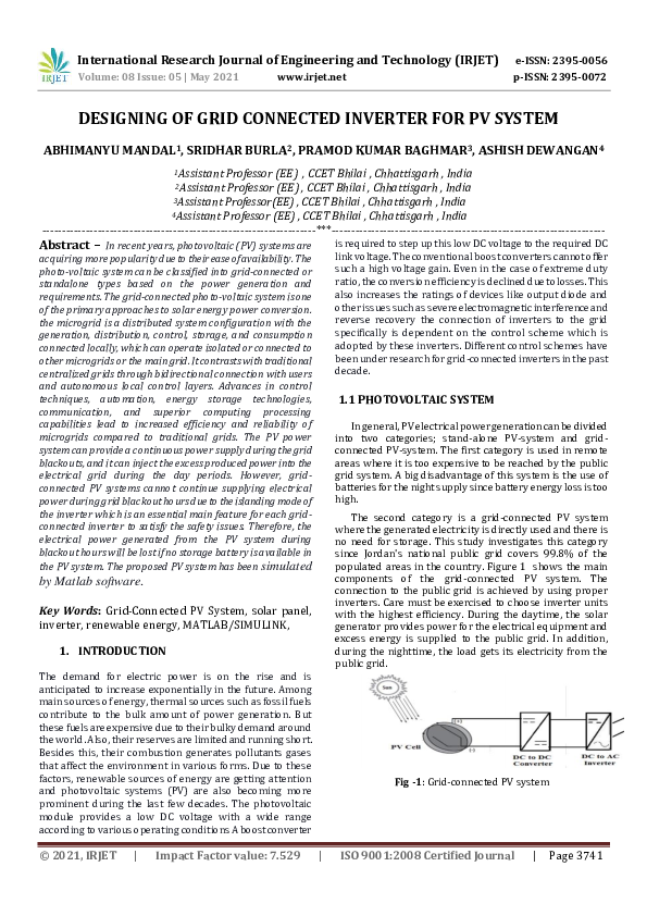 (PDF) Designing of Grid Connected Inverter for PV System