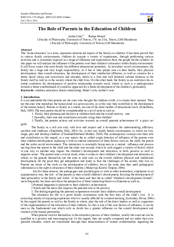 (PDF) The Role of Parents in the Education of Children