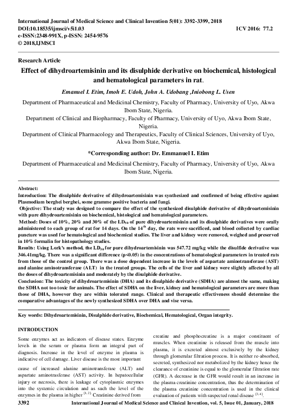 (PDF) Effect of dihydroartemisinin and its disulphidederivative on ...