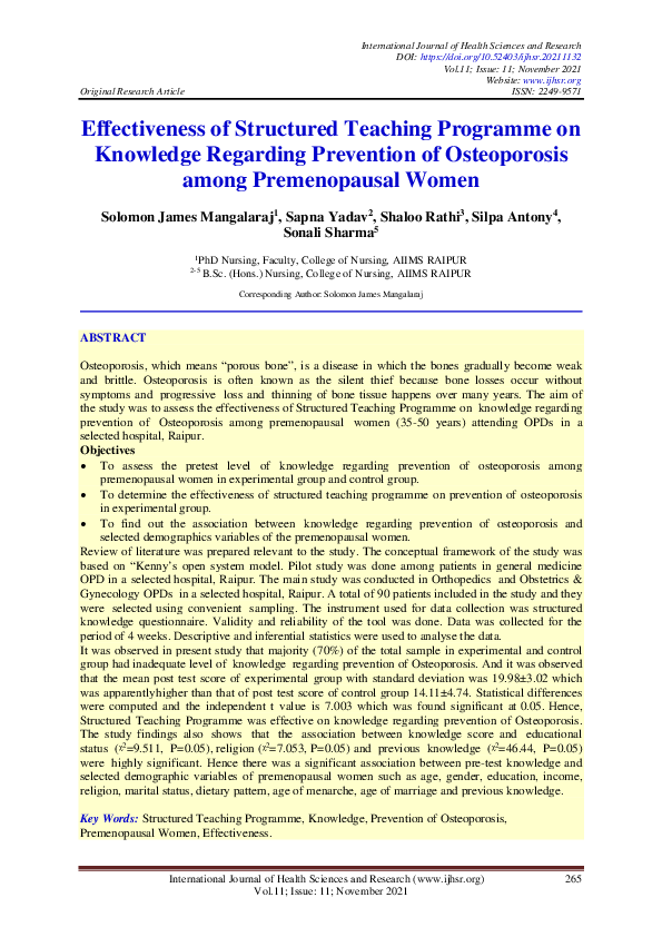 (PDF) Effectiveness of Structured Teaching Programme on Knowledge ...