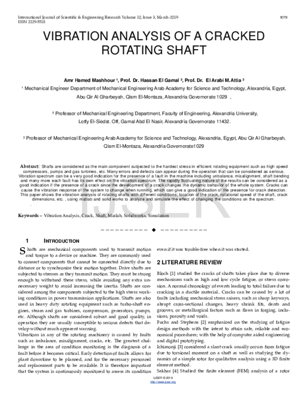 (PDF) Vibration Analysis of a Cracked Rotating Shaft