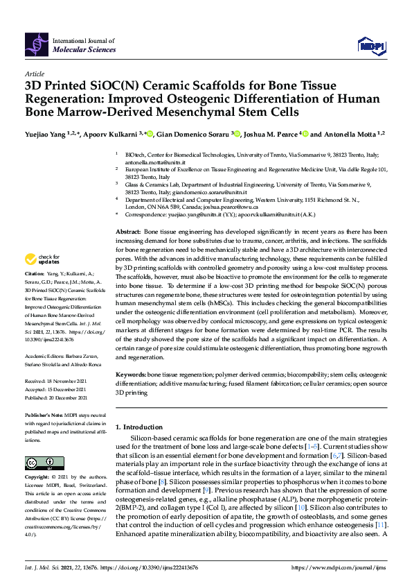 (PDF) 3D Printed SiOC(N) Ceramic Scaffolds for Bone Tissue Regeneration ...