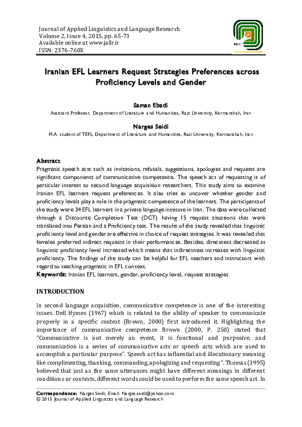 (PDF) Iranian EFL Learners Request Strategies Preferences across ...