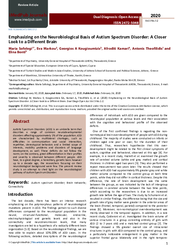(PDF) Emphasizing on the Neurobiological Basis of Autism Spectrum ...