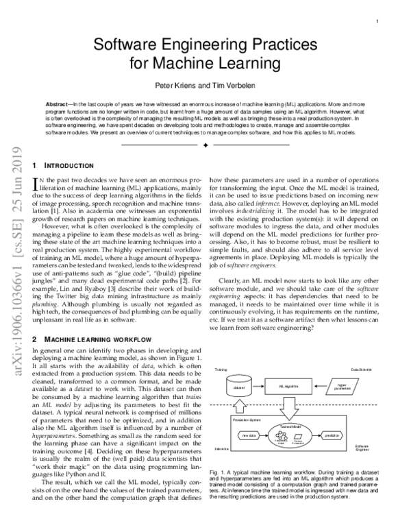 (PDF) Software Engineering Practices for Machine Learning