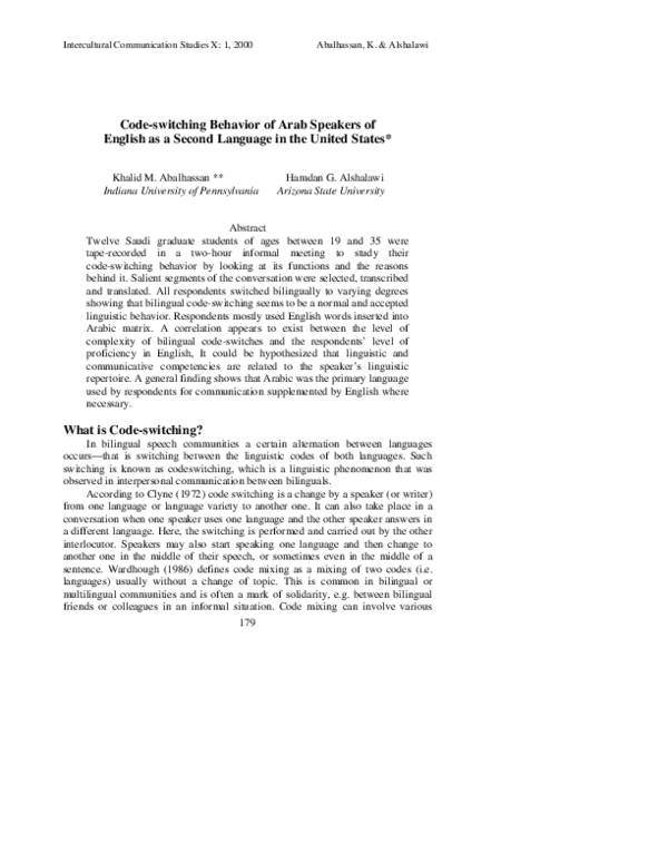 (PDF) Code-switching Behavior of Arab Speakers of English as a Second ...