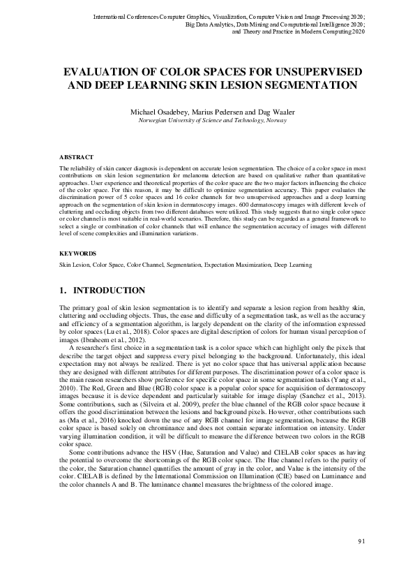 (PDF) Evaluation of Color Spaces for Unsupervised and Deep Learning ...