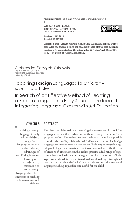 (PDF) Teaching Foreign Languages to Children – scientific articles In ...