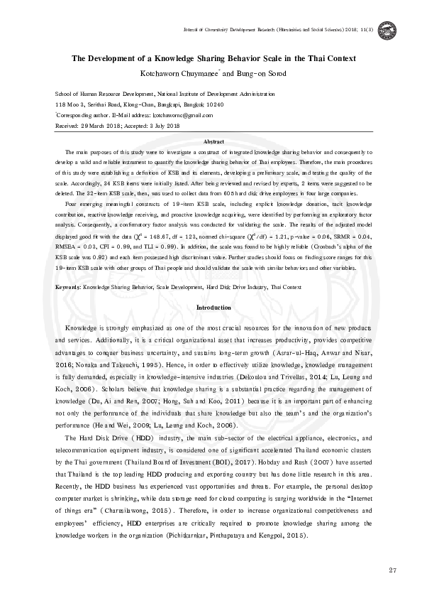 (PDF) The Development of a Knowledge Sharing Behavior Scale in the Thai ...