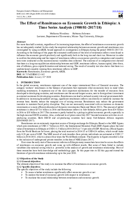 (PDF) The Effect of Remittances on Economic Growth in Ethiopia: A Time ...