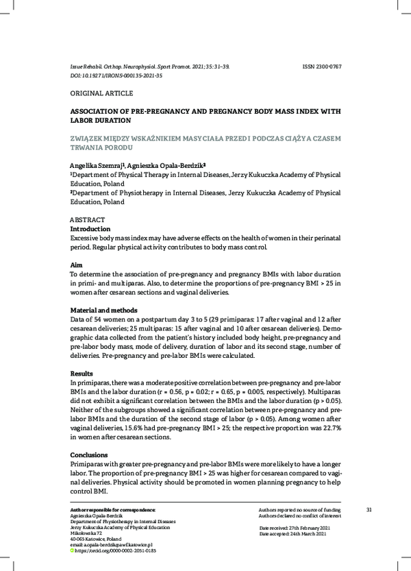 (PDF) Association of Pre-Pregnancy and Pregnancy Body Mass Index with ...