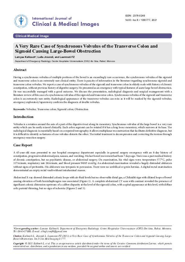 (PDF) A Very Rare Case of Synchronous Volvulus of the Transverse Colon ...