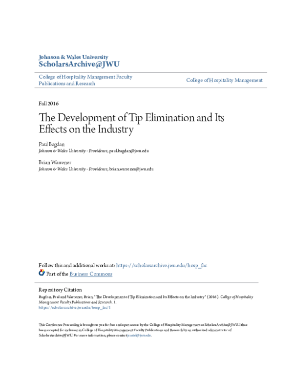 (PDF) The Development of Tip Elimination and Its Effects on the Industry