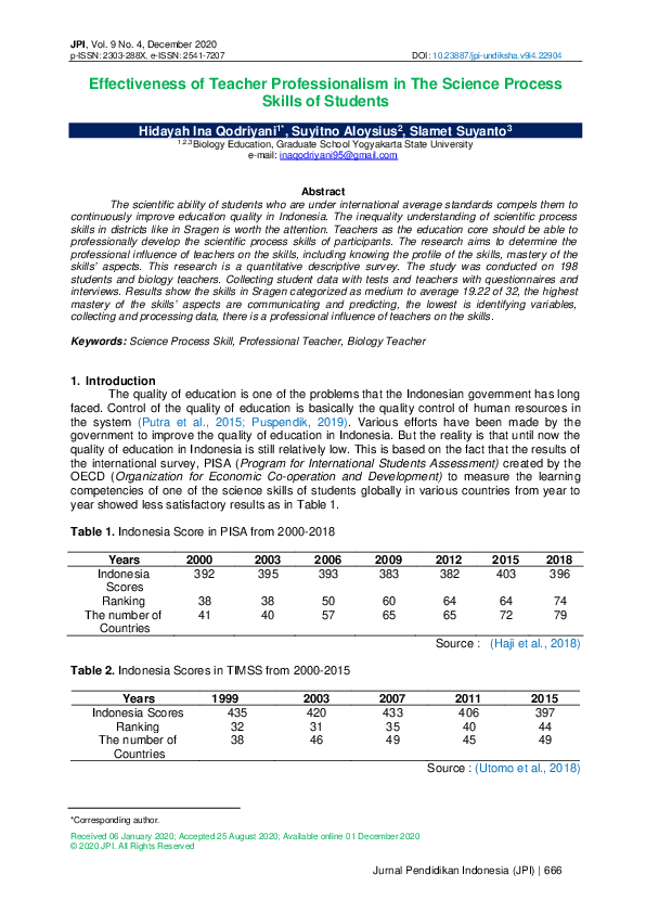 (PDF) Effectiveness of Teacher Professionalism in The Science Process ...