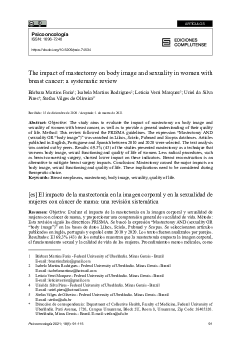 (PDF) The impact of mastectomy on body image and sexuality in women ...