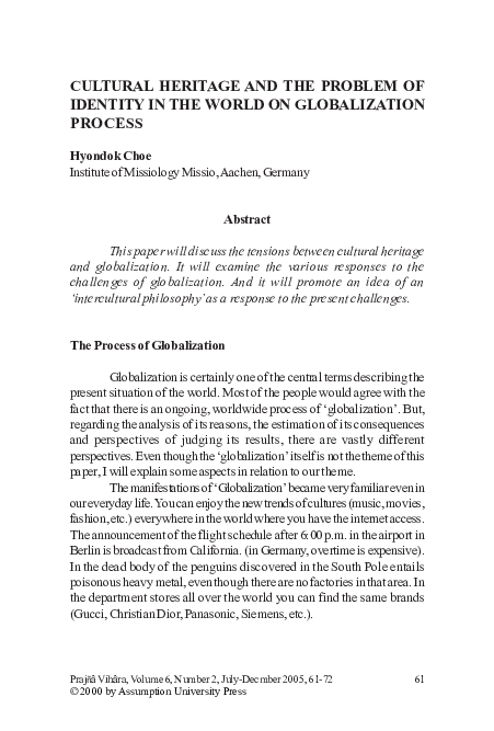 (PDF) Cultural Heritage and the Problem of Identity in the World on ...