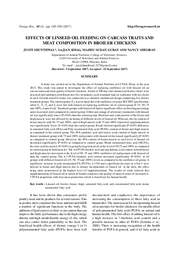 (PDF) Effects of Linseed Oil Feeding on Carcass Traits and Meat ...