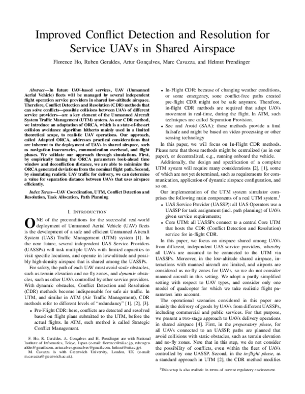 (PDF) Improved Conflict Detection and Resolution for Service UAVs in ...