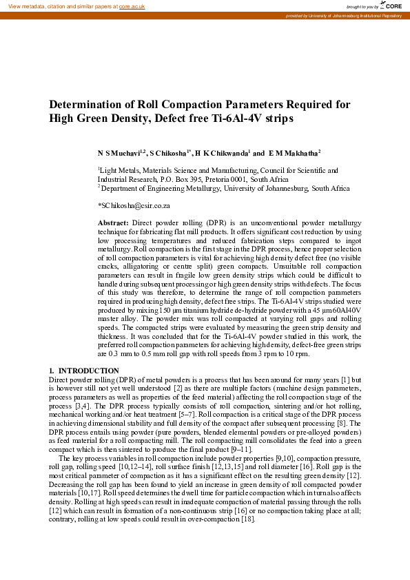 (PDF) Determination of roll compaction parameters required for high ...