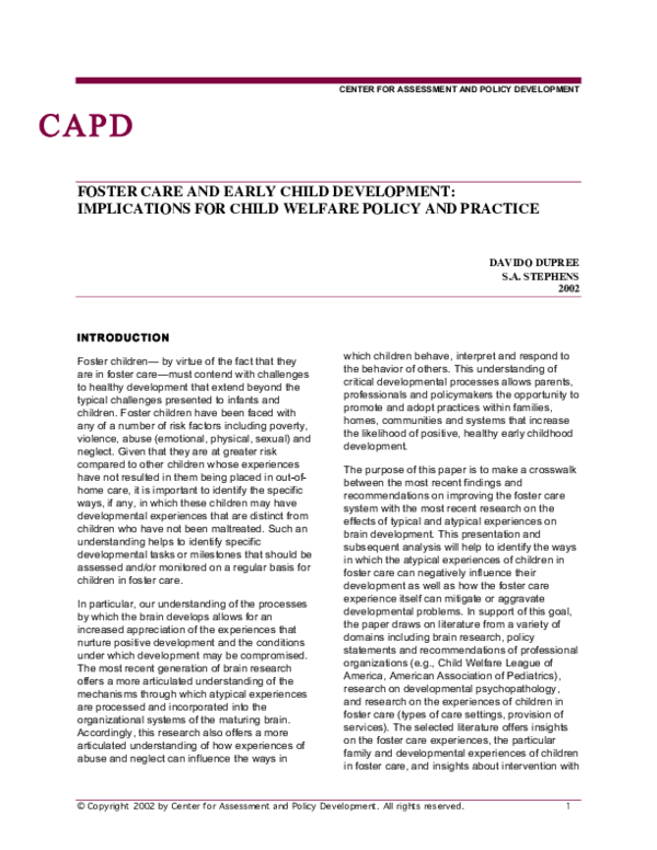 (PDF) Capd Foster Care and Early Child Development : Implications for ...