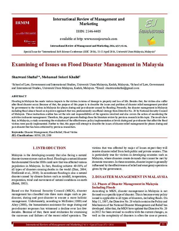 (PDF) Examining of issues on flood disaster management in Malaysia