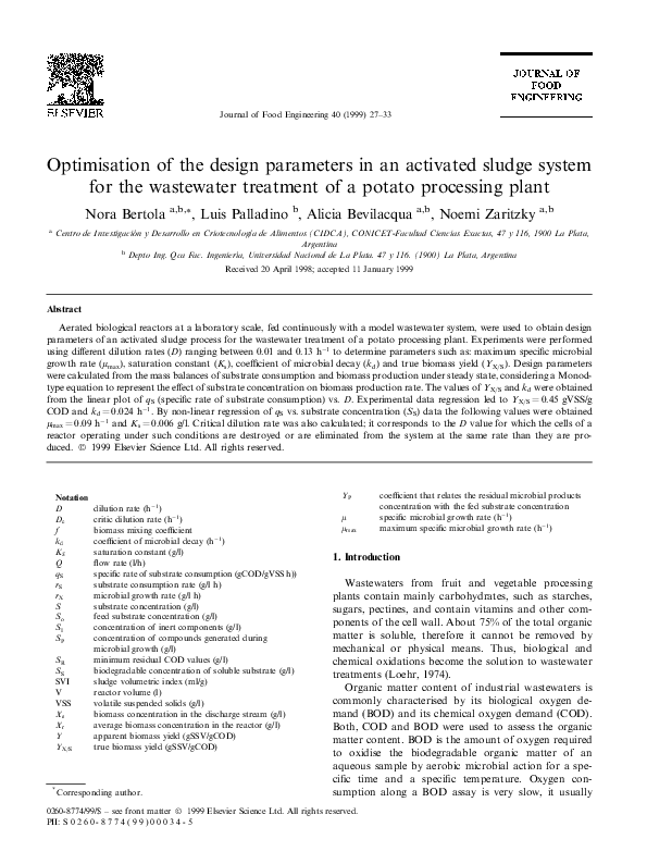 (PDF) Optimisation of the design parameters in an activated sludge ...