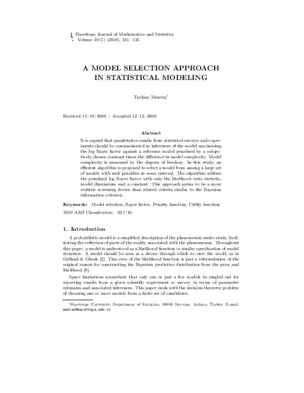 (PDF) A Model Selection Approach in Statistical Modeling