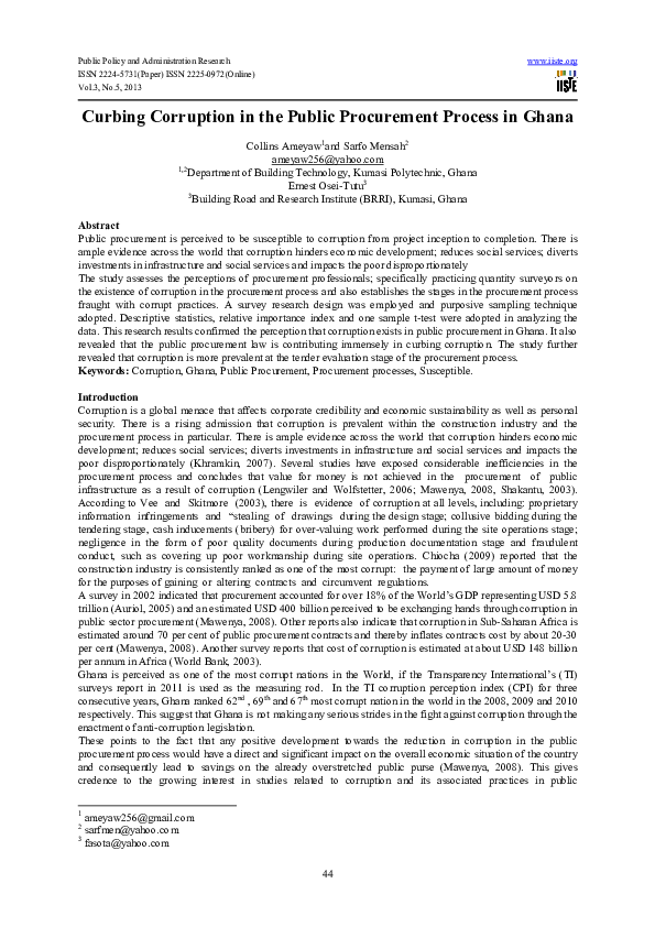 (PDF) Curbing Corruption in the Public Procurement Process in Ghana