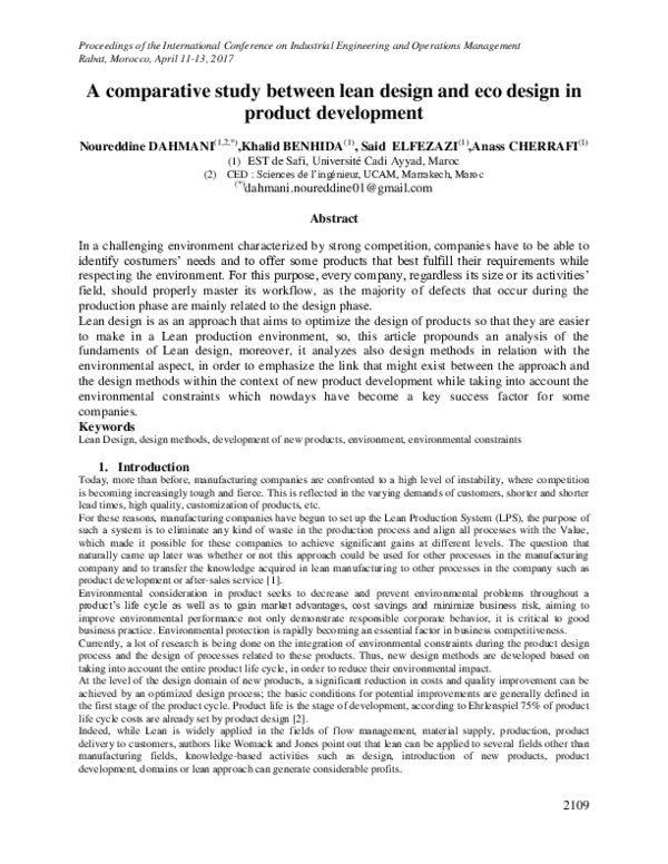 (PDF) A comparative study between lean design and eco design in product ...