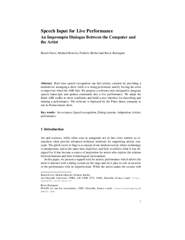 (PDF) Speech Input for Live Performance An Impromptu Dialogue Between ...