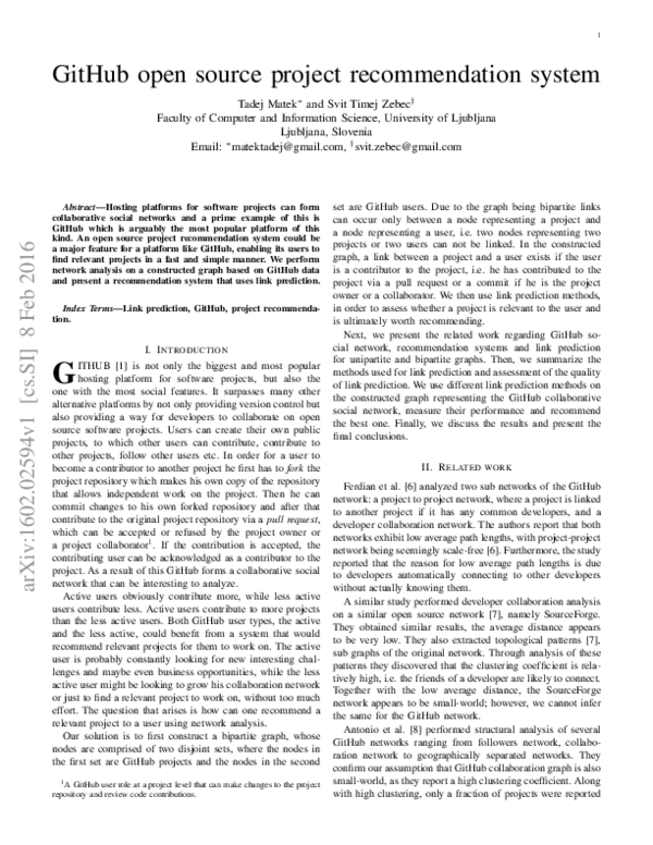 (PDF) GitHub open source project recommendation system
