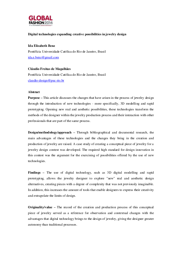 (PDF) Digital technologies expanding creative possibilities in jewelry ...