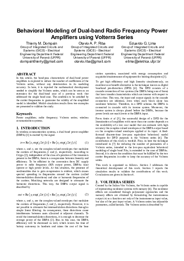 (PDF) Behavioral Modeling of Dual-band Radio Frequency Power Amplifiers ...
