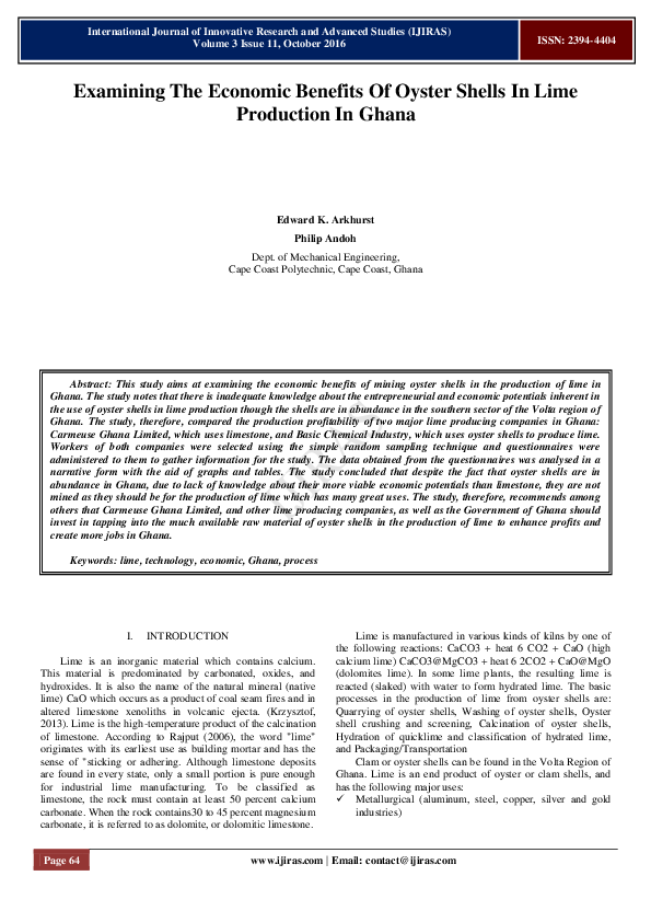 (PDF) Examining The Economic Benefits Of Oyster Shells In Lime ...