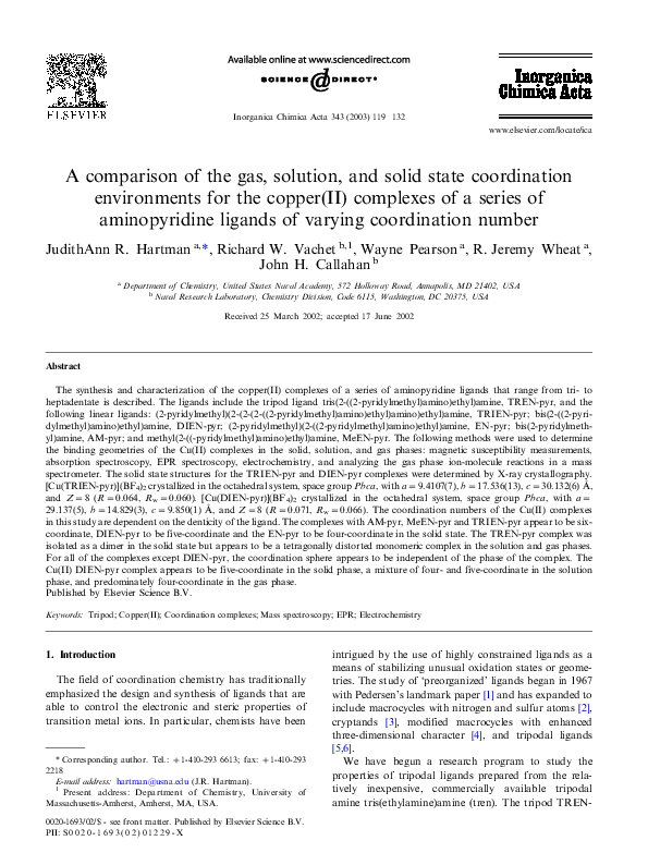 (PDF) A comparison of the gas, solution, and solid state coordination ...