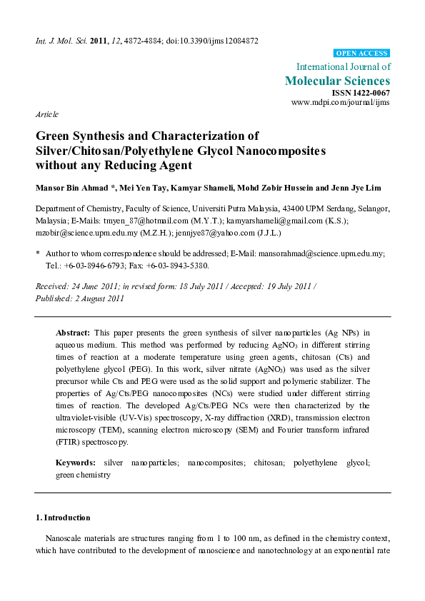 (PDF) Green Synthesis and Characterization of Silver Decorated Graphene ...