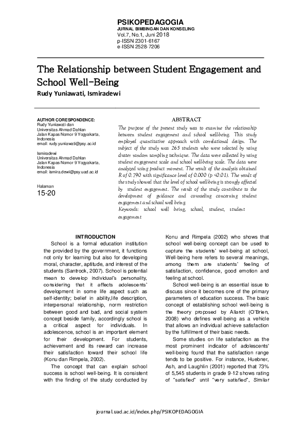 (PDF) The Relationship between Student Engagement and School Well-Being