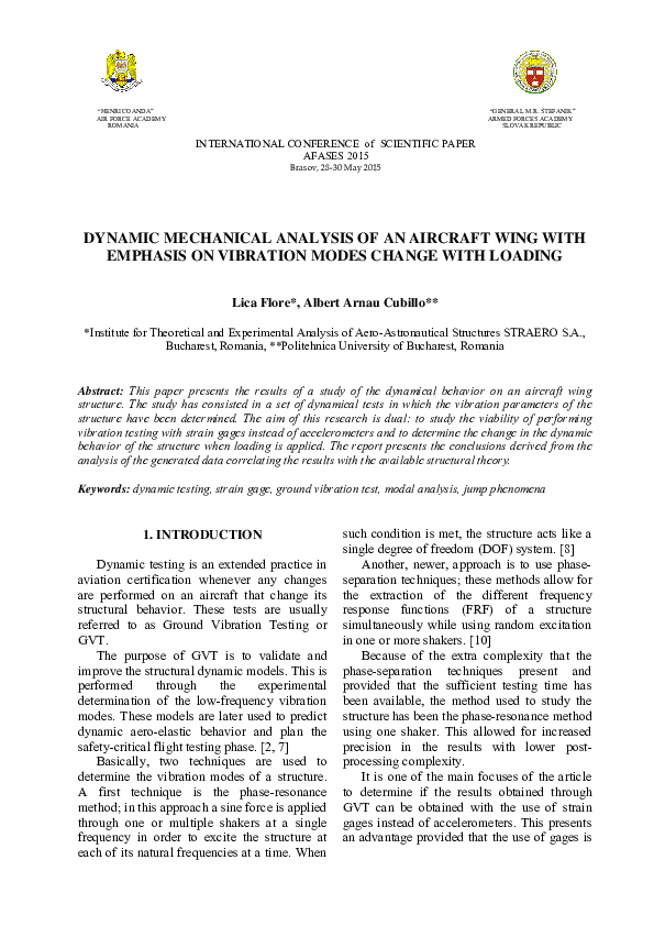 (PDF) Dynamic Mechanical Analysis of an Aircraft Wing with Emphasis on ...