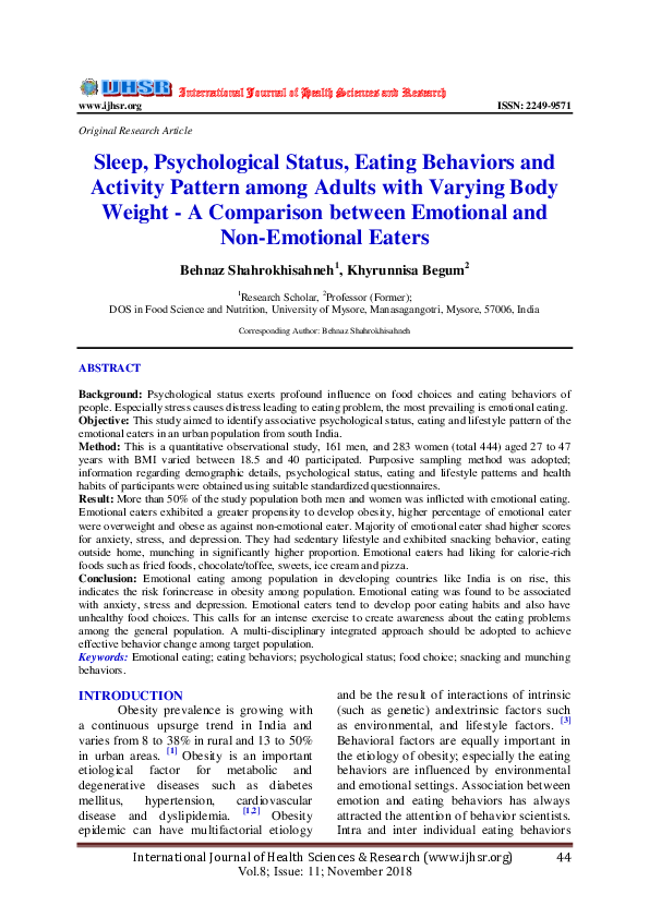 Stress Eating Behaviors And Sleep Patterns Reference: Pdf Sleep Psychological Status Eating Behaviors And Activity